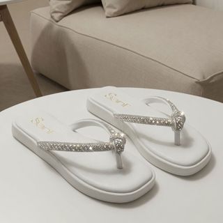 Papete Sanf Feminina Strass Brilho Chinelo Confortável Elegante Macia Leve Casual Pedraria Tendencia