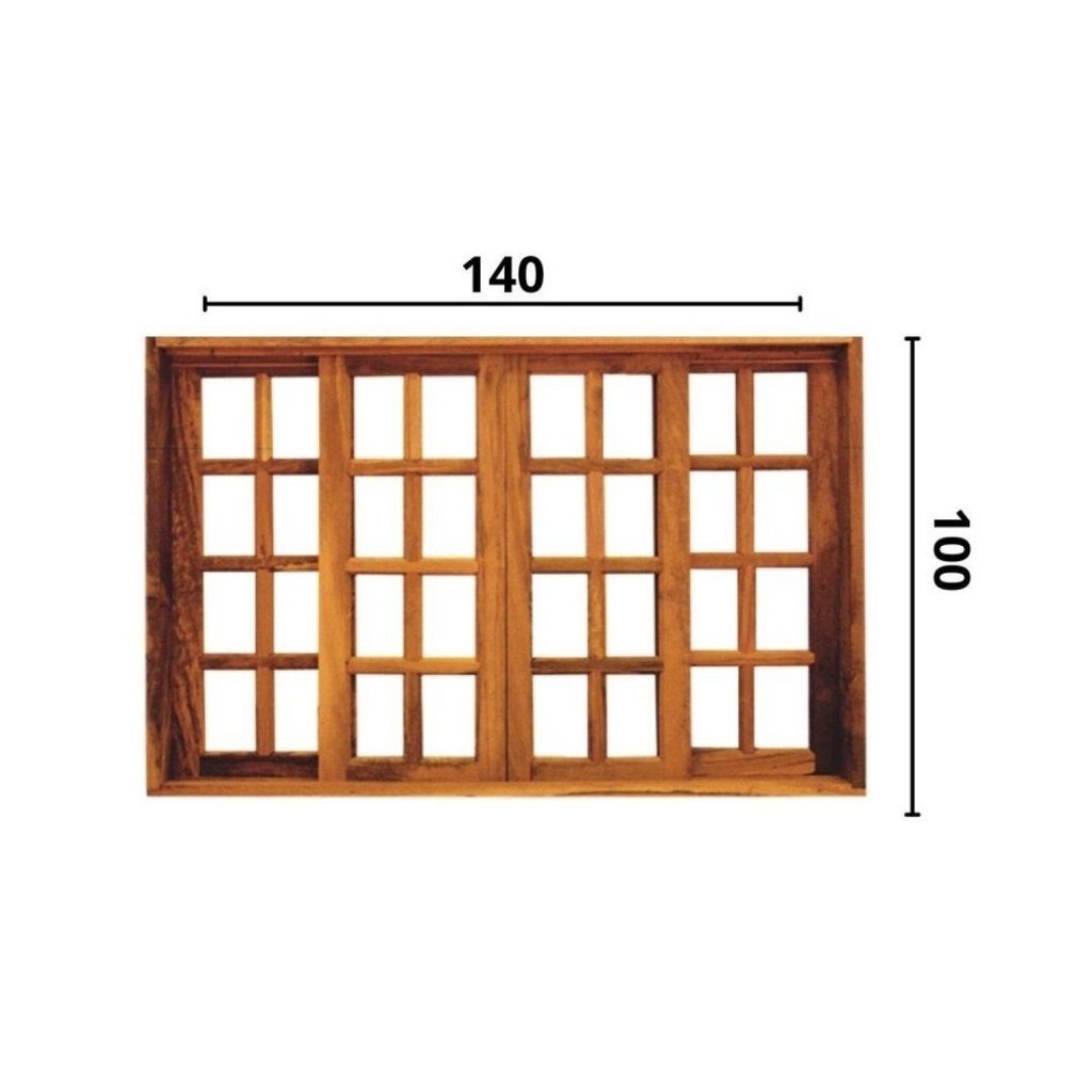 Vitrô Correr 4 Folhas Qudariculado de Madeira Imbuia Reto 1,40 x 1,00 Rodam Marrom