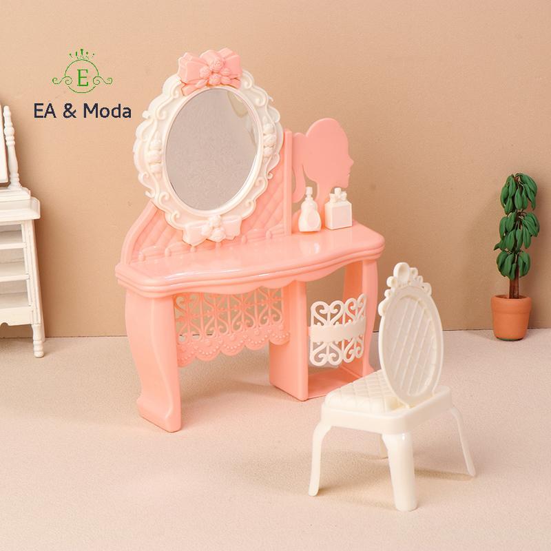 EA & Moda 1 : 12 Casa De Bonecas Em Miniatura Simulação Penteadeira Maquiagem Mesa Cadeira Conjunto Móveis Modelo Decora