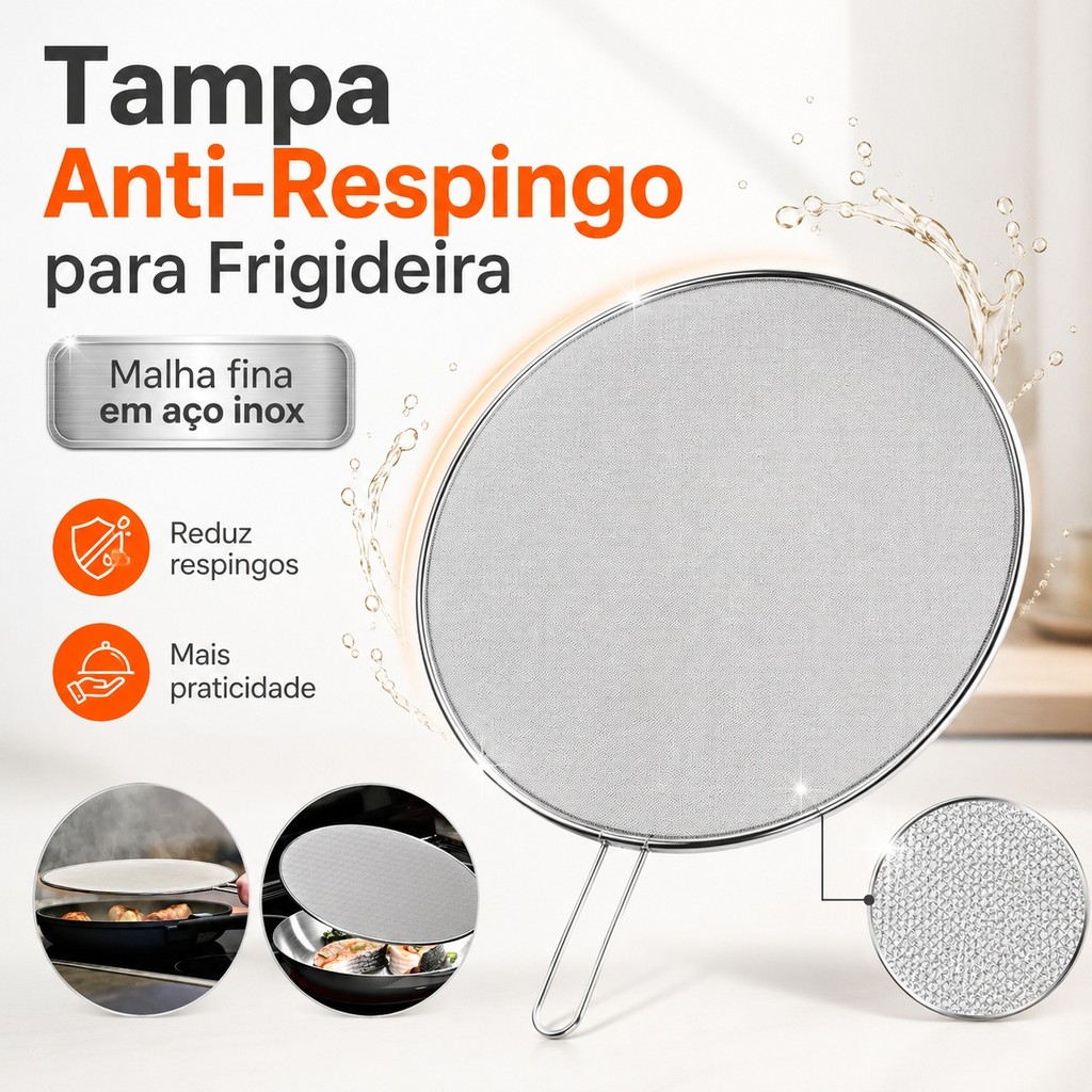 Tela Tampa Protetora Anti Respingo Para Fritura em Aço Inox 29cm