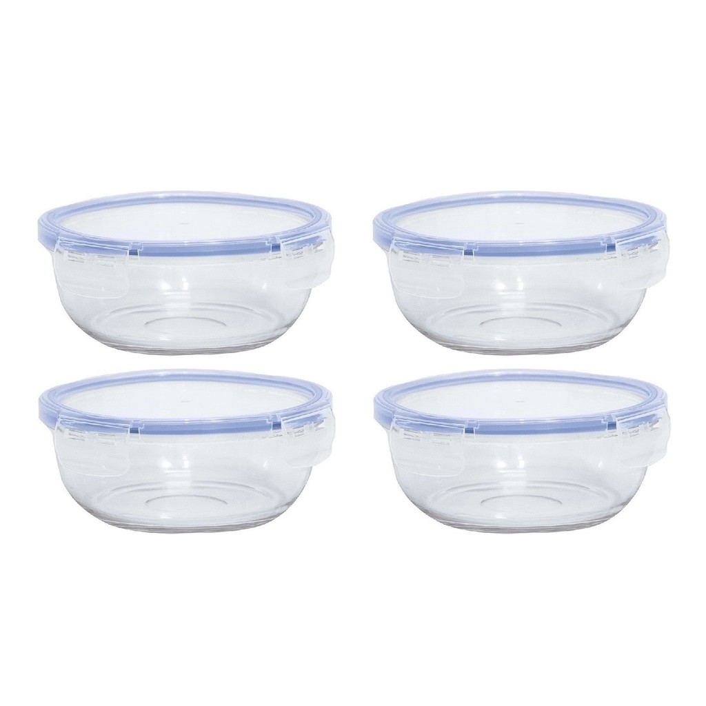 Kit 4 Potes Herméticos Conserva Mantimentos Redondo 880ml Antivazamento 4 Travas Micro-ondas Freezer Geladeira Marmita