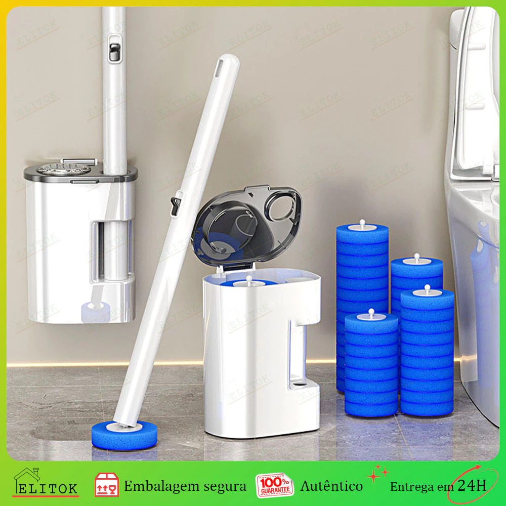 Escova Descartável para Vaso Sanitário com Refil e Suporte de Parede – Limpeza Prática e Higiênica para Banheiro