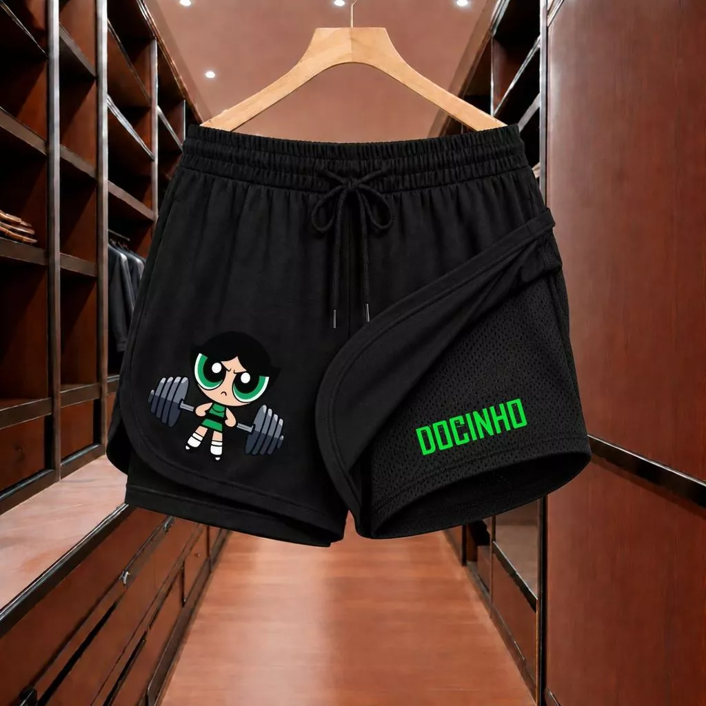 Shorts Bermuda 2 em 1 Para Academia Short Duplo Compreesão Fitness Bermuda Academia Docinho Feminino corrida — imagem 1