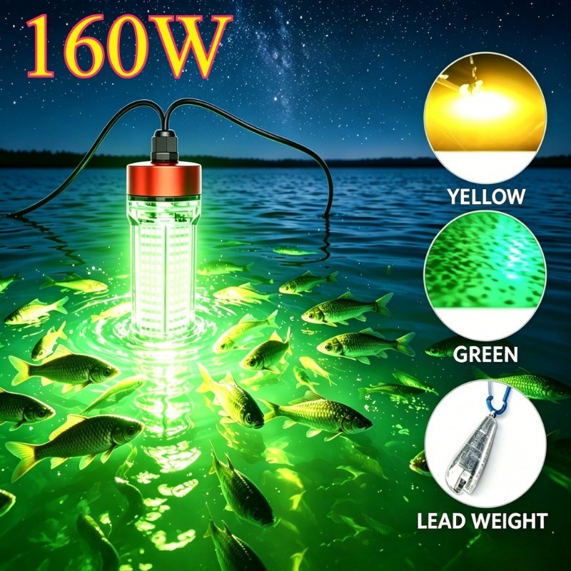 160W LED Luz De Pesca Submersível Gota Profunda Subaquática 160W Isca Localizador Lâmpada 12V Lula Atraindo De Peixe Not