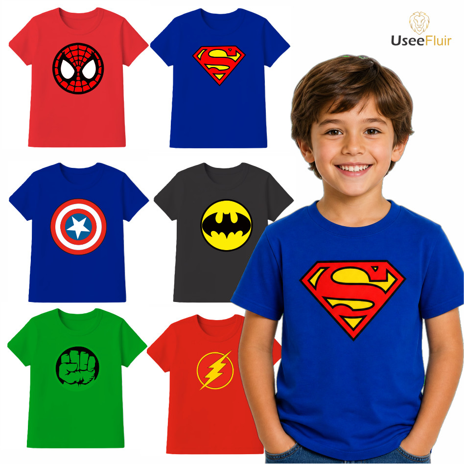 Camiseta Infantil Masculina Super Heróis Estampada Camisa Kids Personagens Aventura Festa Aniversário Presente