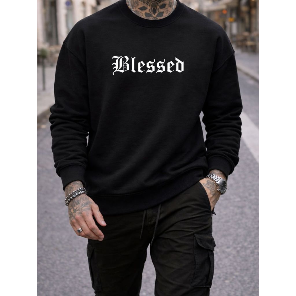 Moletom Masculino Blessed  Blusa De Frio Algodão Flanelado Confortável Casual Gola Redonda