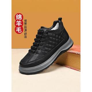 Sapatos de algodão de sola grossa masculino 2024 inverno novo estilo lã sapatos casuais forro de lã masculino engrossado