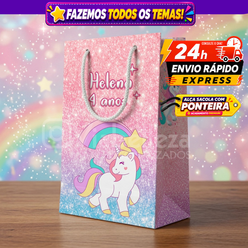 🛍️ Sacolinhas Personalizada Unicornio Surpresa Aniversário Festa Infantil Envio Rápido