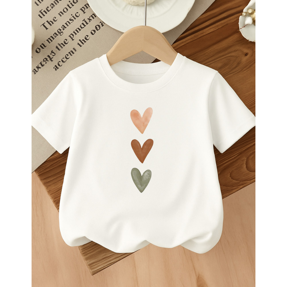Camiseta Algodão Infantil Estampada Feminina Corações Marrom 333 Passeio Lazer Presente Aniversário Dia das Crianças