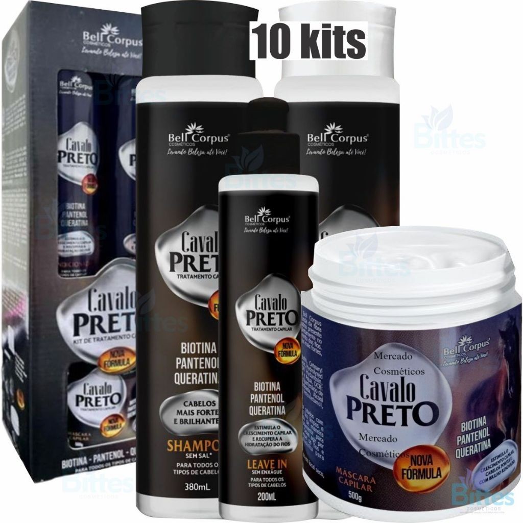 10 Kit Crescimento Cavalo Preto Bell Corpus Hidratação Capilar