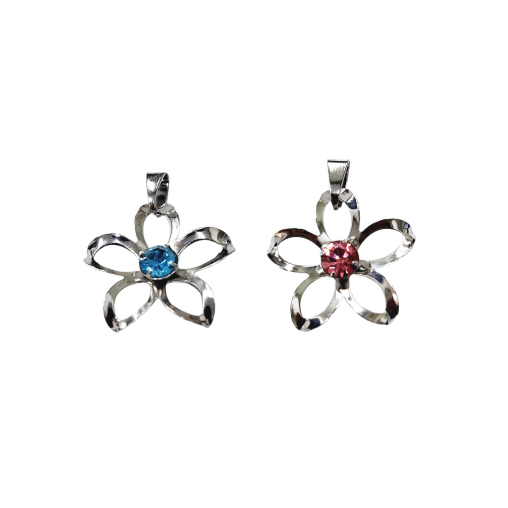 pingente flor de lis com cristal aço inox alto brilho 3cm
