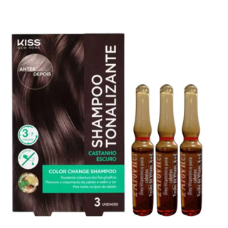 Kit Completo Tratamento Capilar Shampoo Tonalizante Castanho Escuro Kiss New York  Cobre Fios Brancos e Realça o Brilho em Oferta na Shopee