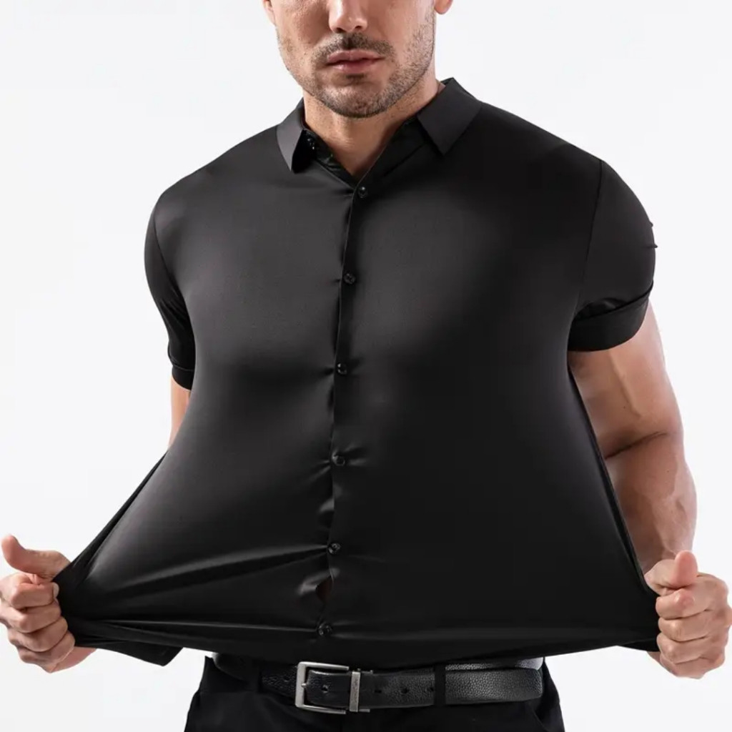 Camisa Masculina Social Manga Curta Não Amassa Estica Slim Tamanhos P M G GG