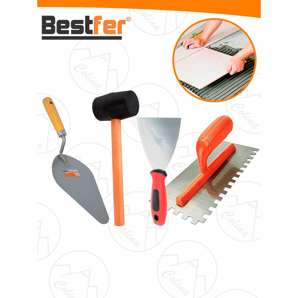 Kit Pedreiro Assentamento Instalação Pisos BESTFER Colher Pedreiro Espatula Desempenadeira Marreta  Nano Shop