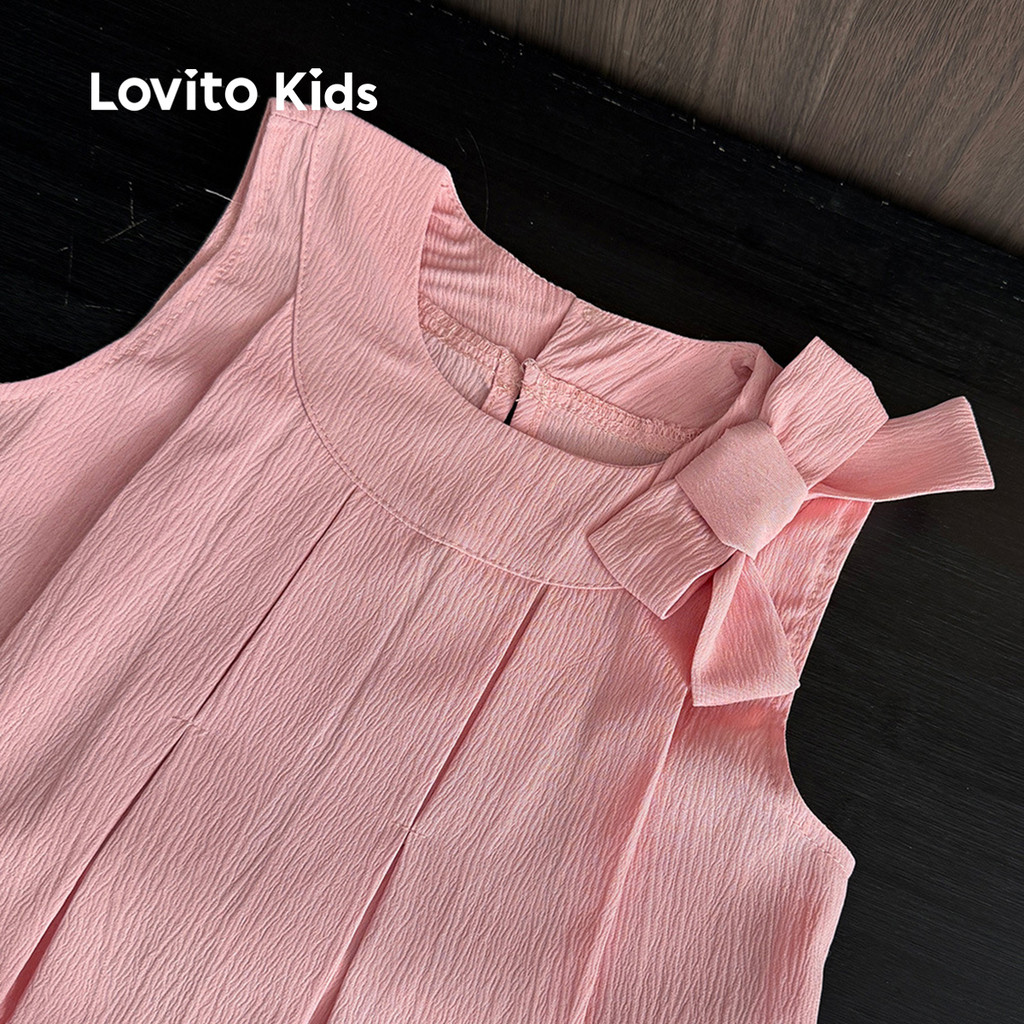 Detalhes do Lovito Kids Conjuntos de Shorts com Plissado e Laço em Tecido Macio para Todas as Estações Rosa LNL111225