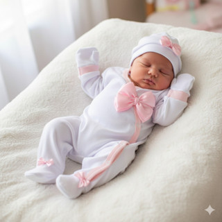 Kit 3 Peças Macacão Kimono Laço + Touca + Luvas em Oferta na Shopee