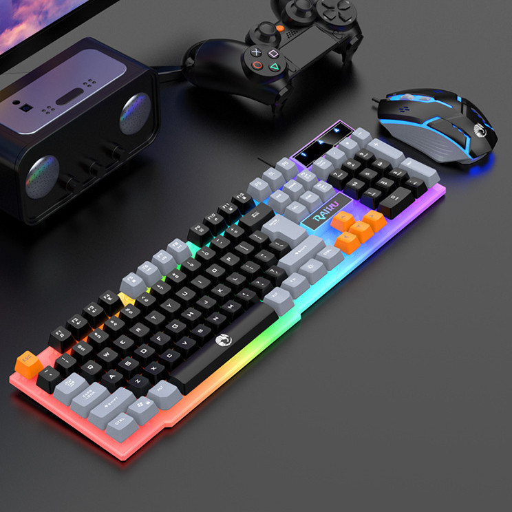 Kit Teclado E Mouse De Gamer Com Fio Para Três combinações de cores Iluminado Semimecânico