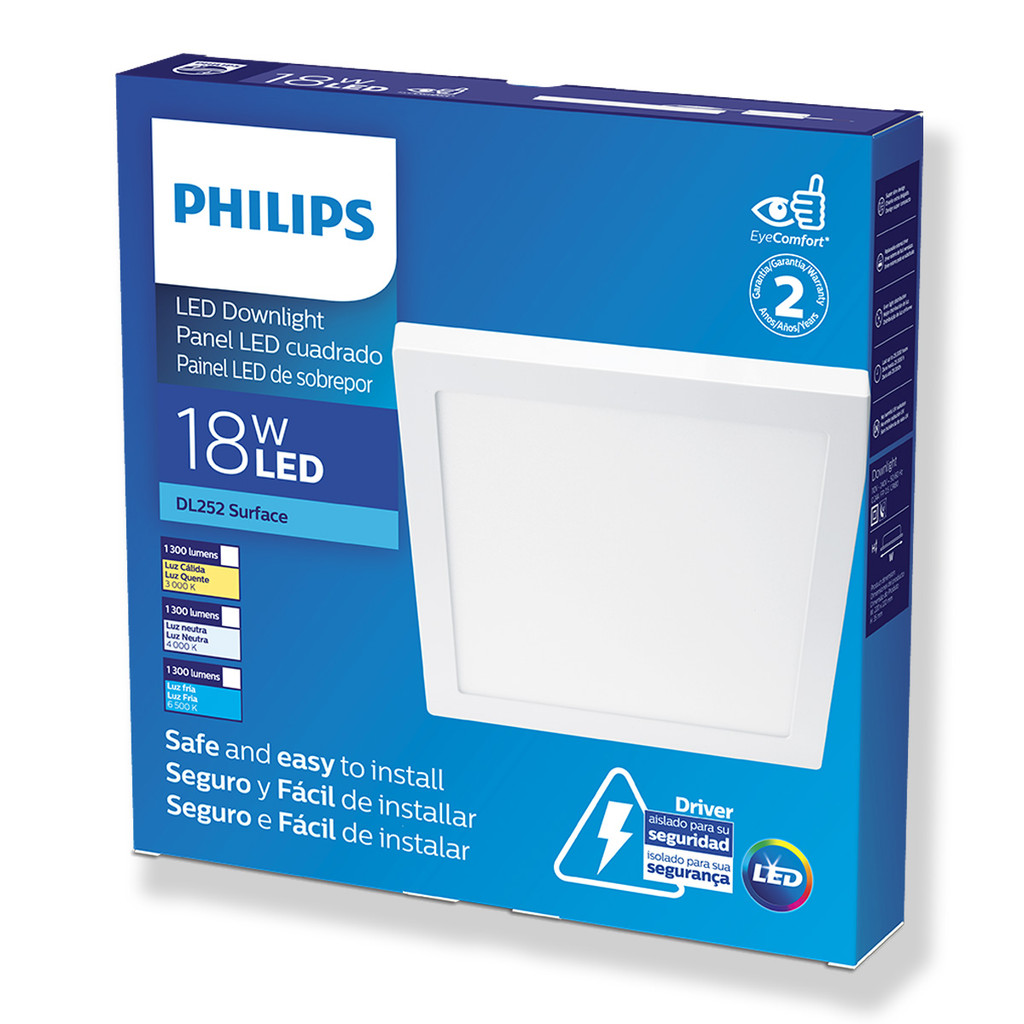 Plafon Sobrepor Philips quadrado 22x22 18W BR Fria 6500K BV