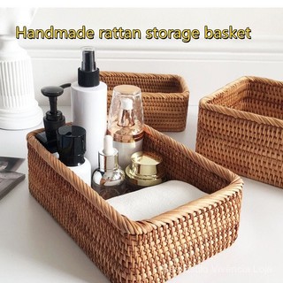 Cesta De Vime Tecida À Mão/Retangular Para Frutas/Chá/Lanches/Pão/Armazenamento De Utensílios De Cozinha
