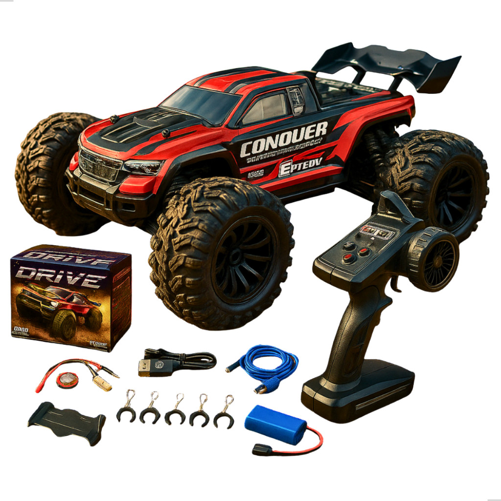 Carrinho Controle Remoto 50km/h 4X4 Automodelo Rc Competição Conquer com 1 Bateria Jeep Trilha 1:16