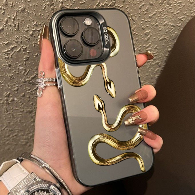 Capa De Telefone Cobra Dourada Para iPhone 17 16 15 Pro Max 16e 14 13 12 11 7 8 Plus SE2 XS X XR IMD Fosco Dura