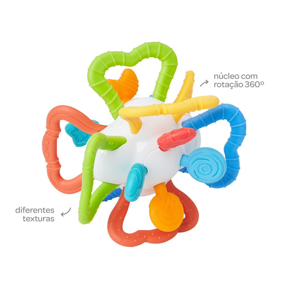 Mordedor Soft Buba Com Rotação 360° Diferentes Texturas Alivia Dentição Do Bebê Colorido Montessori