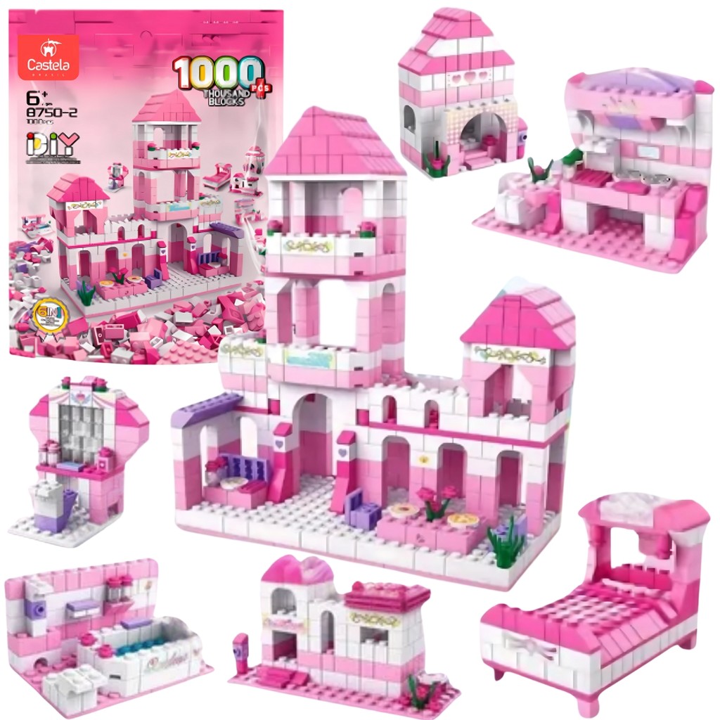 Blocos de Montar Castelo da Princesa 1000 Peças 6 em 1 Castela em Oferta na Shopee