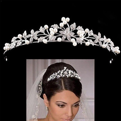 Tiaras Daminha Debutante - Noiva Prateado Flores Brancas com Pérolas – Estilo Sofisticado Madrinha em Oferta na Shopee