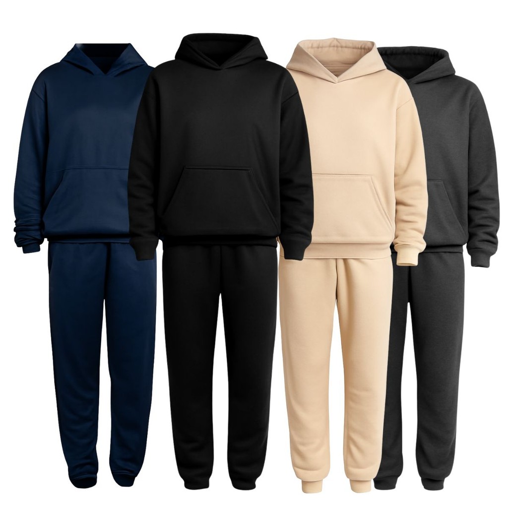 Kit 4 Conjuntos Blusa Manga Comprida Bolso Capuz Calça Roupas Frio Inverno Estações Elegancia