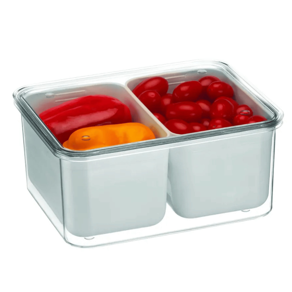 Organizador De Geladeira 2,7L Tampa e Cesto Duplo Escorredor Legumes Frutas Verduras