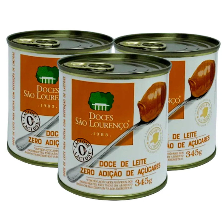 Kit 3 Doce de Leite Zero lactose Diet São Lourenço lata 345g