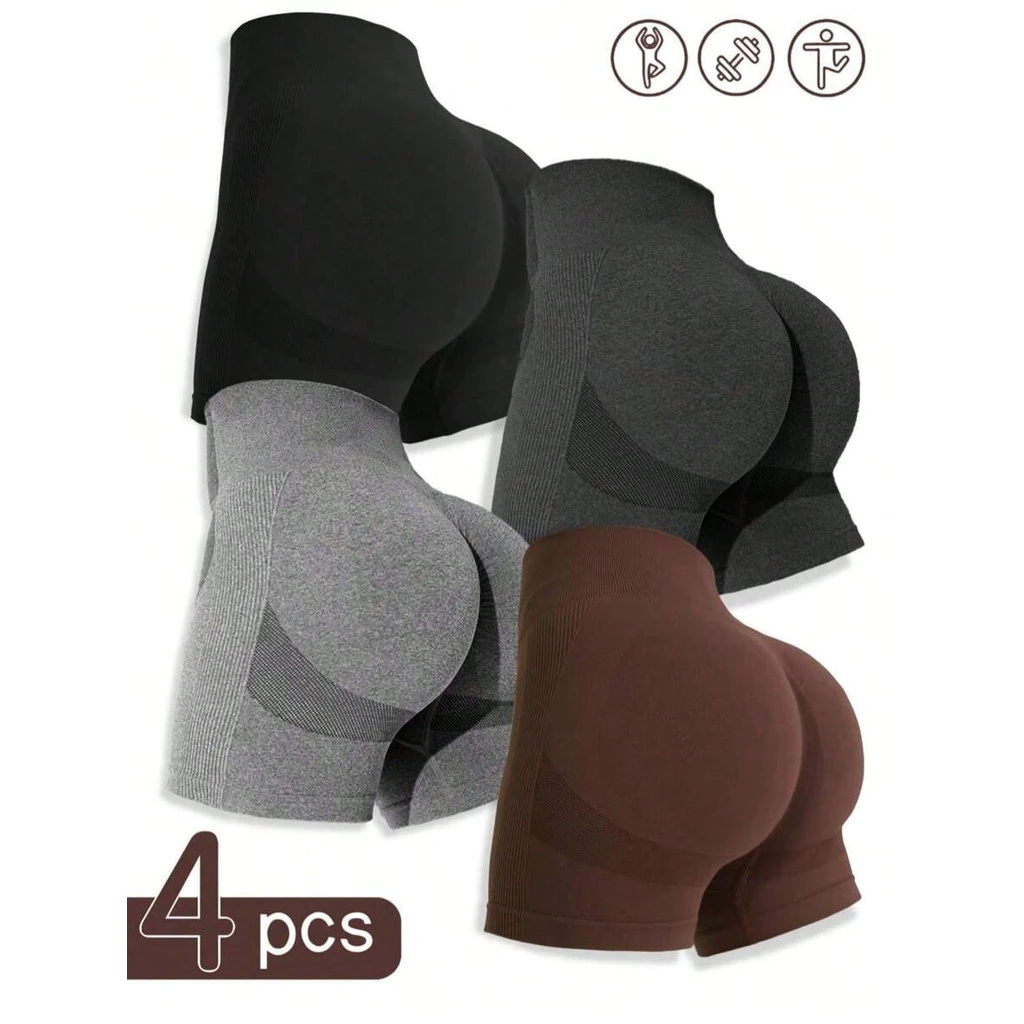 Kit 4 Shorts Academia Feminino Cintura Alta Sem Costura, Tecido Confortável — imagem 1