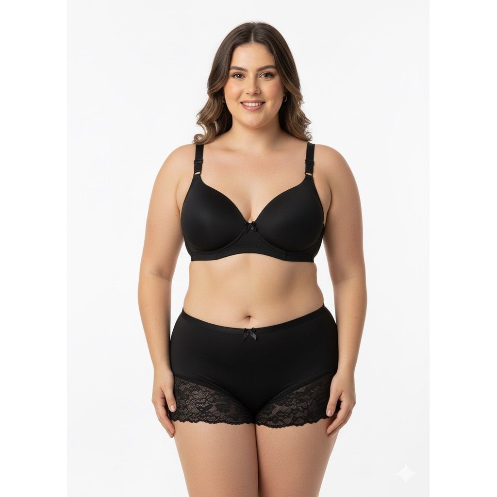 Conjunto Plus Size Sutiã com Bojo e Aro + Calcinha em Renda Lingerie Feminina Confortável