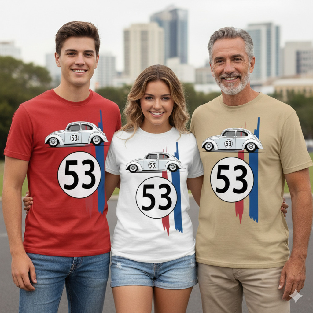 Kit com 3 Camisetas Carro Número 53 – Estilo Retrô Automobilismo Unissex para Pai, Mãe e Filho(a)