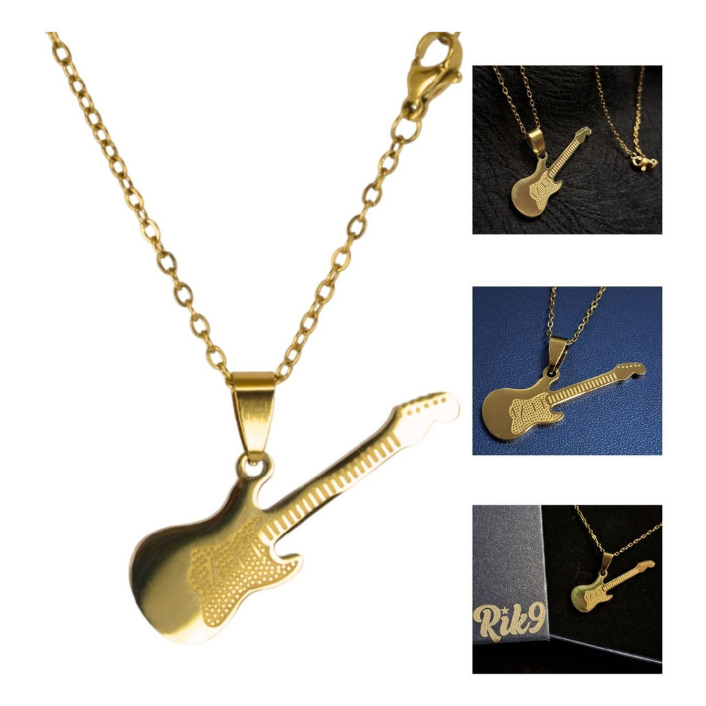 Cordão Guitarra Violão Musica Som Rock Estilo Punk Aço Inox Antialérgico Paz Amor a Musica
