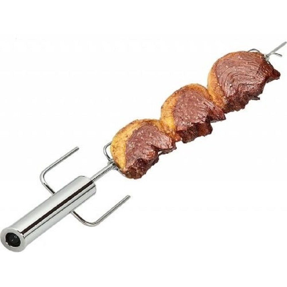 Espetoflex espeto Giratório churrasco carne bem mais assada + garra longa p/ aperitivos movido pilha