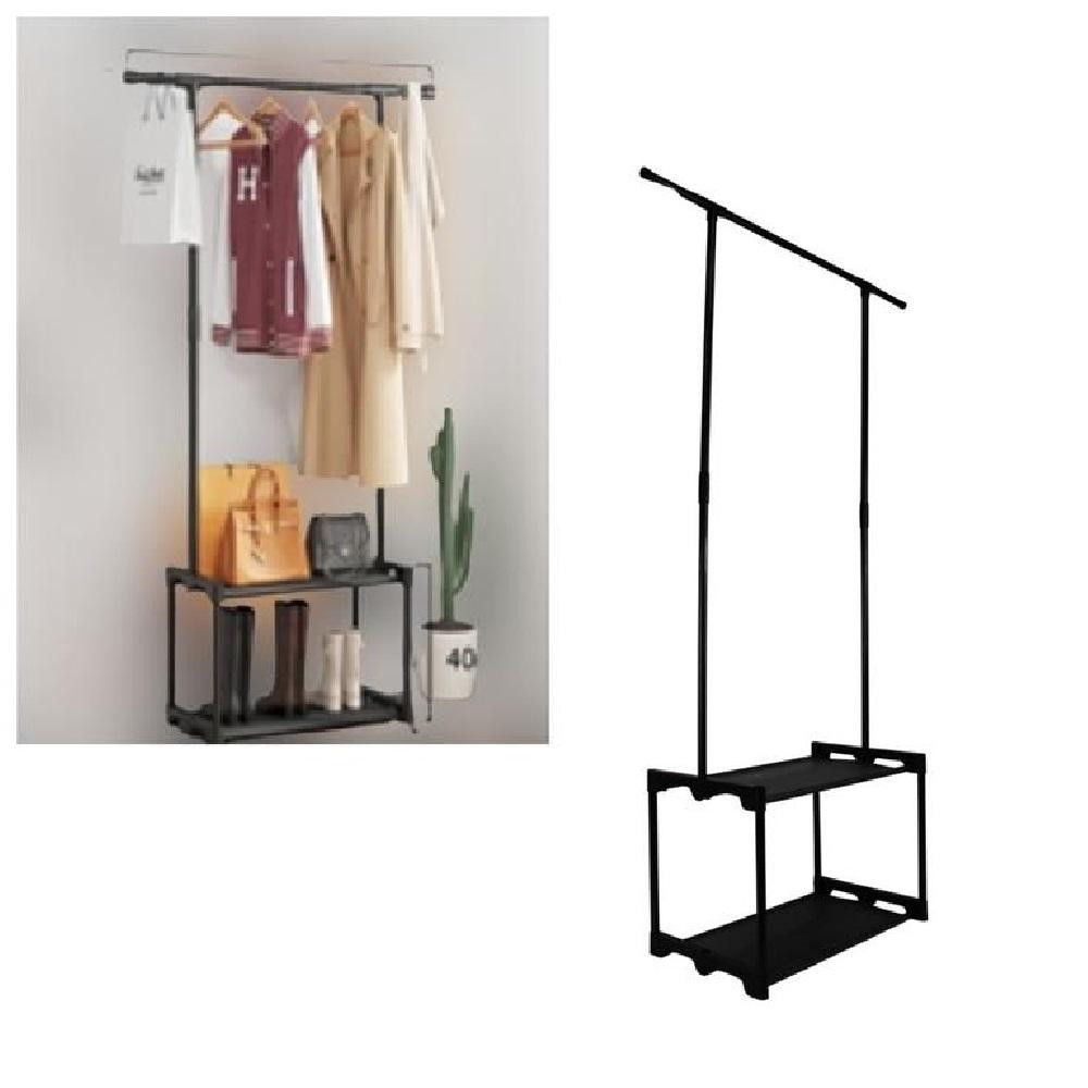 Cabideiro Arara Roupa 2 Prateleiras Sapateira Organizador Varal Guarda-Roupa Loja Quarto Luxo