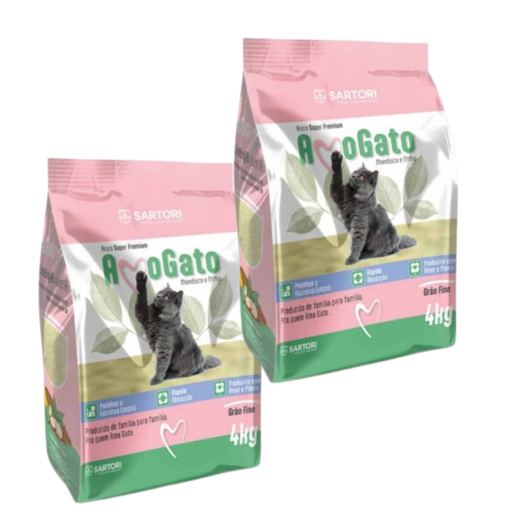 Areia De Mandioca Para Gatos Biodegradável Amo Gato Kit com 2 de 4kg
