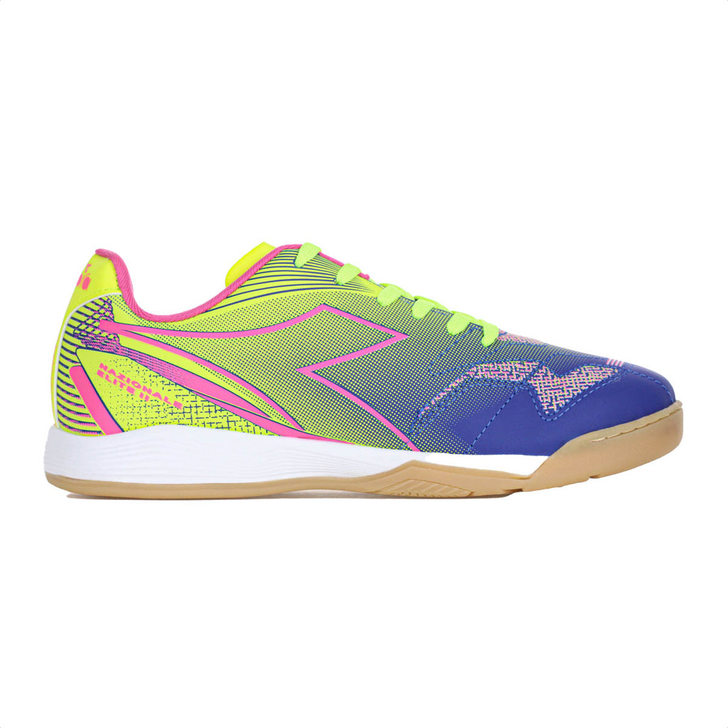 Chuteira Diadora Futsal Nazionale Elite II Amarelo Neon Azul e Rosa - Masculino