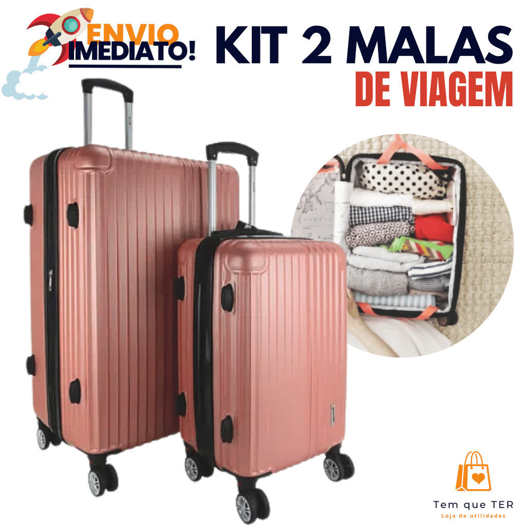 Kit 2 Malas De Viagem Rose Rodinha 360° Pequena E Media Viagem Ferias