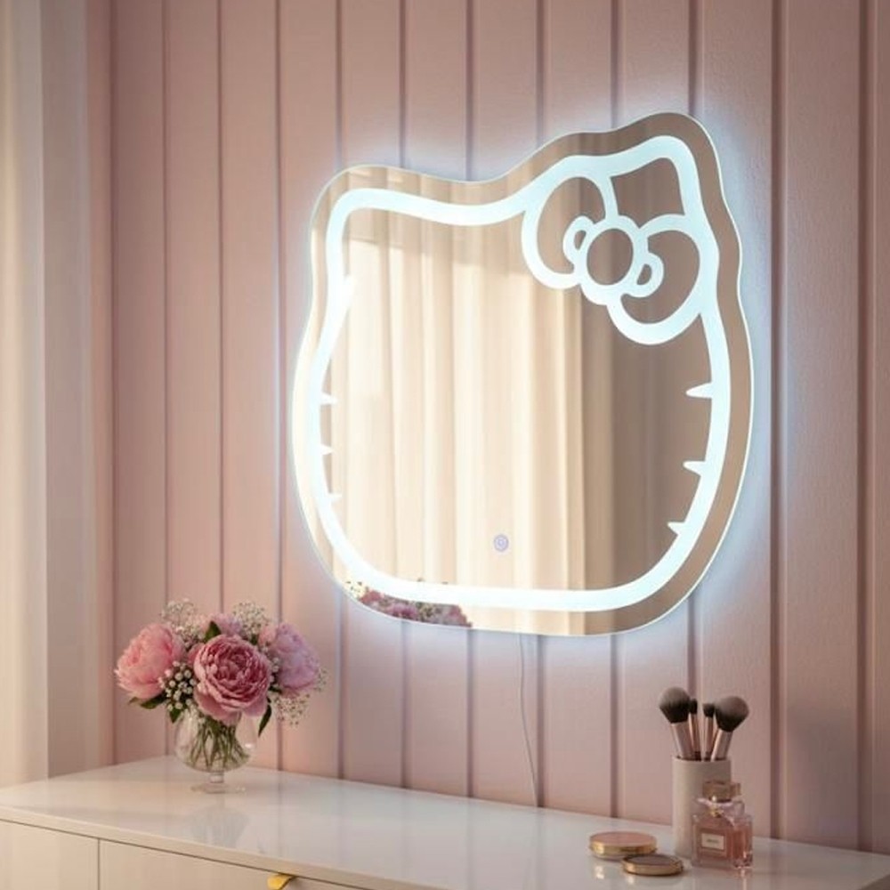 Espelho Jateado Gatinho Infantil Gato Hello Kitty 70x65cm Led Touch Três Tons Rosa Branco e Amarelo em Oferta na Shopee
