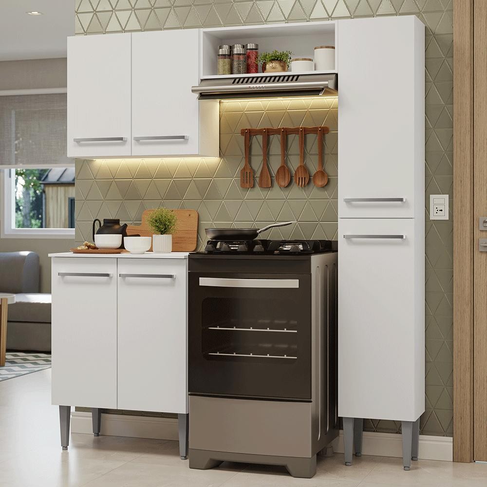 Armário de Cozinha Compacta 156cm Emilly Madesa Branco 02