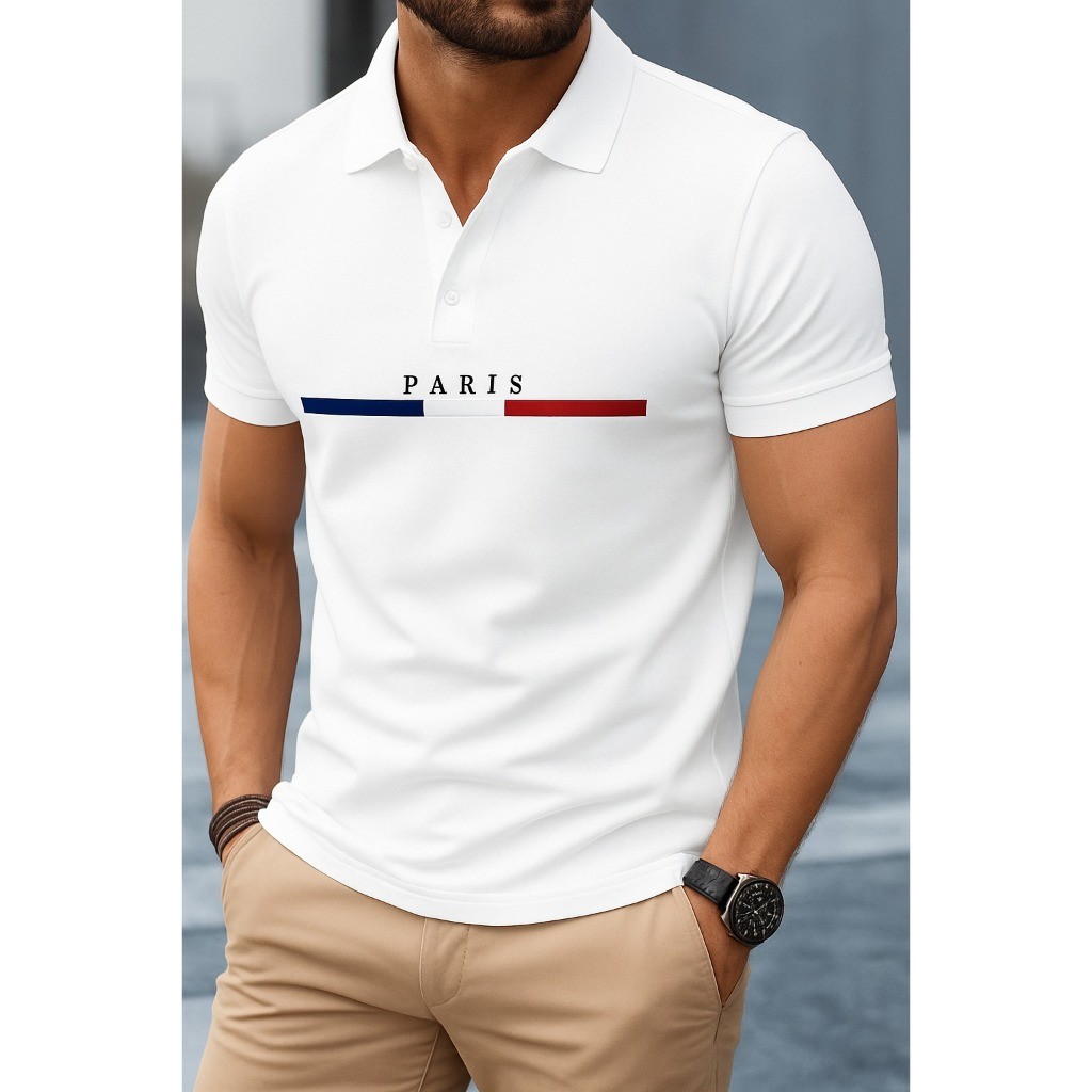 Camisa Polo Paris de Manga Curta Masculina, Casual