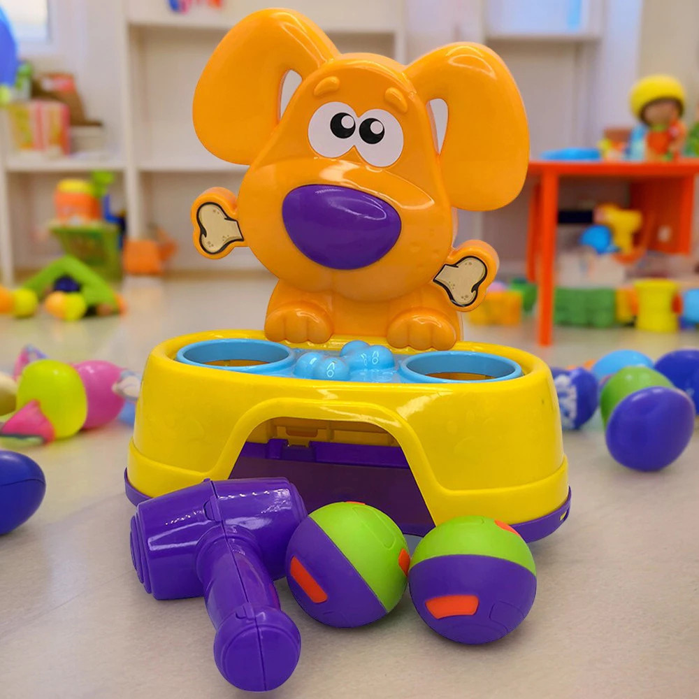 Brinquedo Bebê Infantil Martelo Bate Bate Bate Dog Interativo Bolinhas Possuem sons Martelo Bater