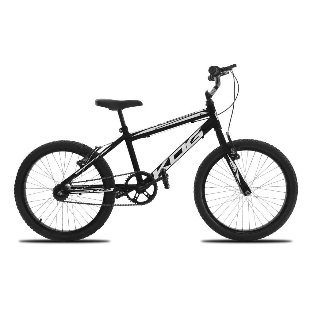 Bicicleta Aro 20 Infantil Para Meninos KOG Cross Quadro em Alumínio Freio V Brake Preto Branco