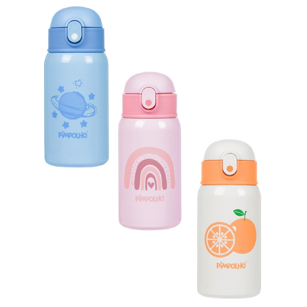Garrafa Térmica Infantil Inox 400ml com Canudo em Silicone Pimpolho Garrafinha Termica Pimpolho