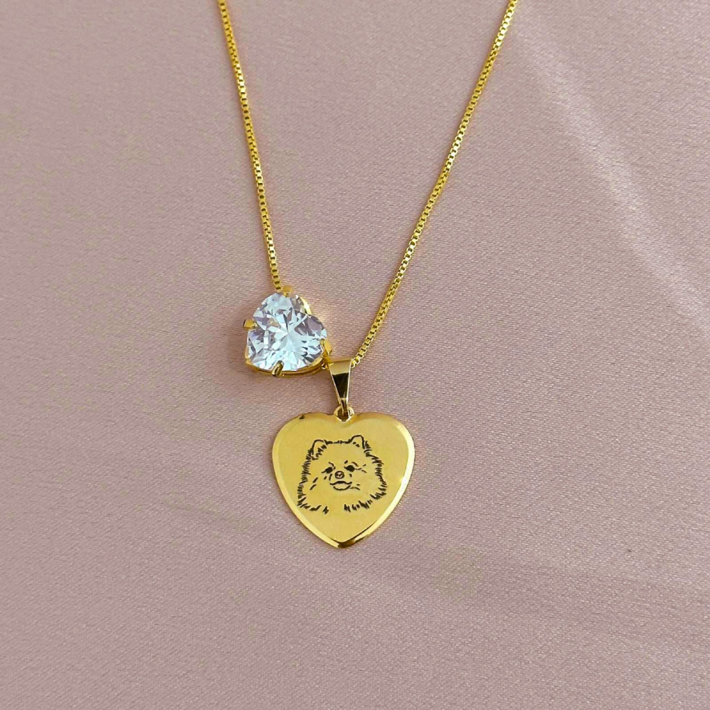 Colar Personalizado Foto do Pet Cachorro Gato Zircônia Banhado Ouro 18k Anti Alérgico Presente Dia Namorados
