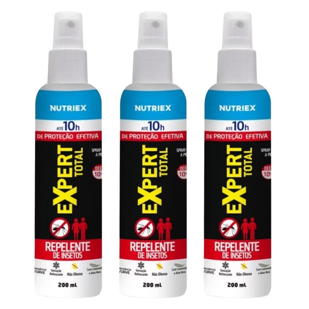 Kit 3 Repelente de Insetos Spray Expert Total DEET 10 hrs de Proteção 200ml  - Nutriex em Oferta na Shopee