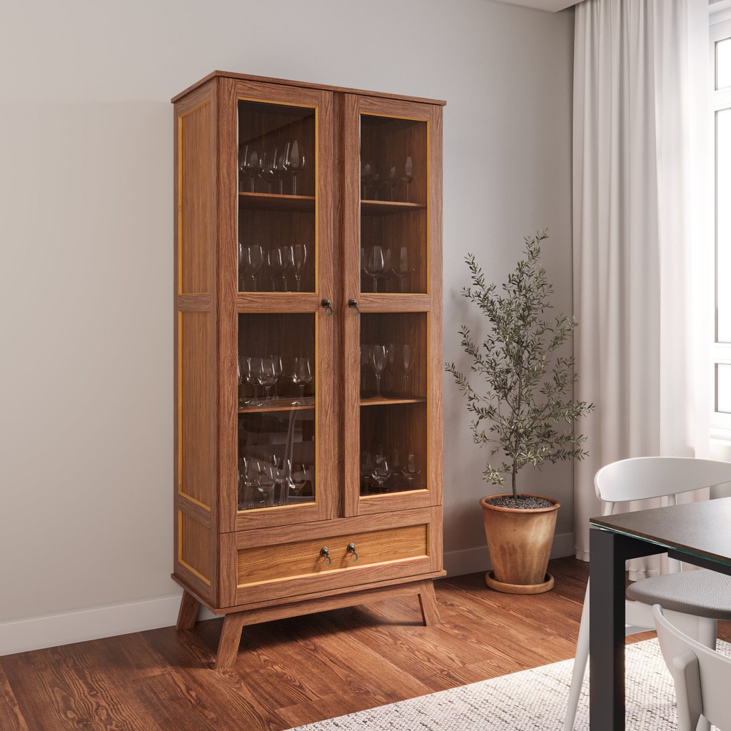 Cristaleira Madeira Maciça Pinus com HDF Porta de Vidro Retrô Roma  Ypê em Oferta na Shopee