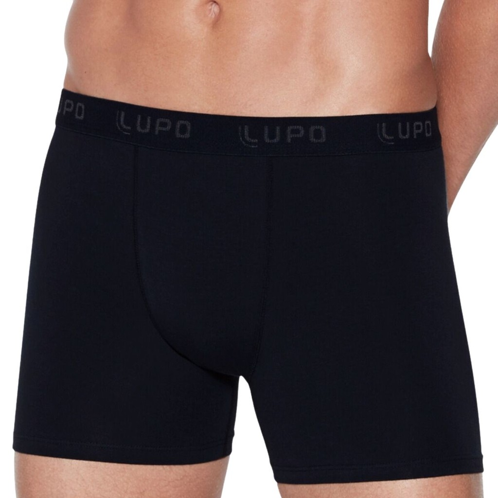 2 Cuecas Box Boxer Lupo Cos Elastico Confortavel Algodao Cotton Adulto Masculino Lisa Branco Preto